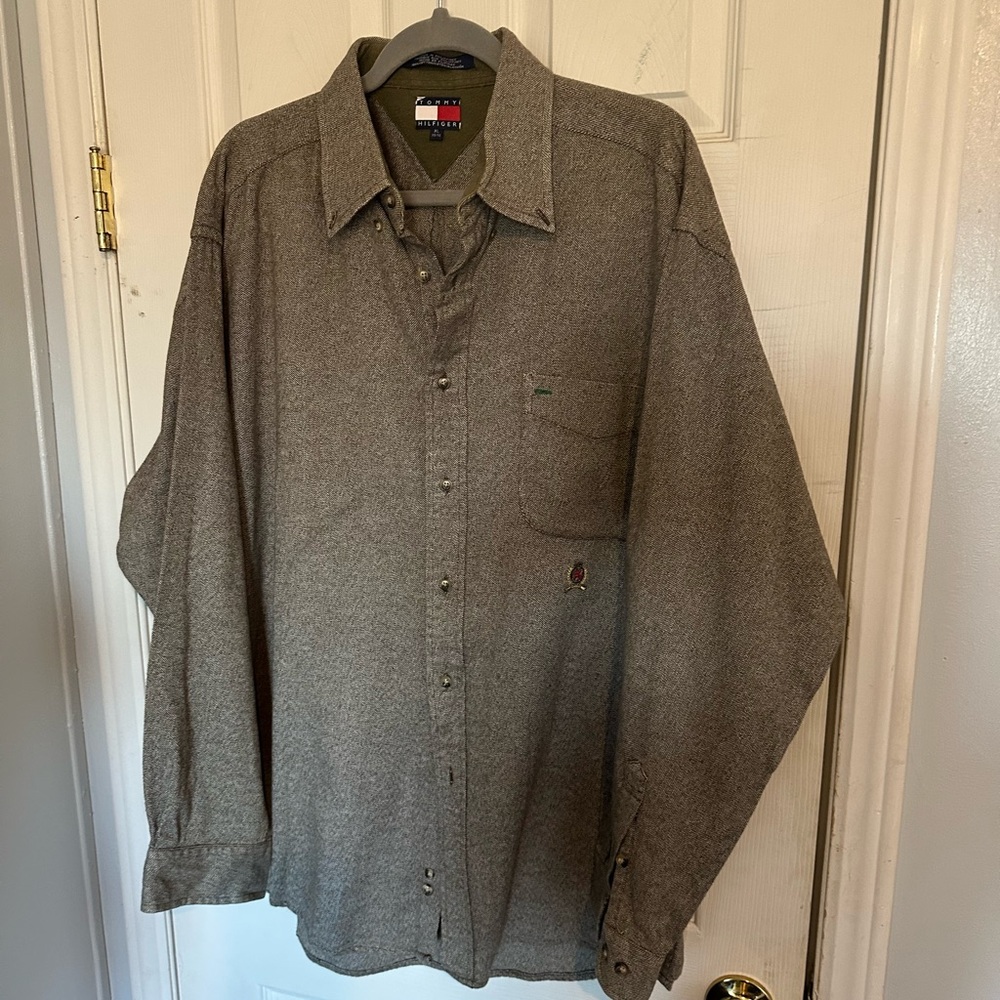 Tommy Hilfiger Men's XL Vintage grey, earthtone tweed wool Shirt Jacket